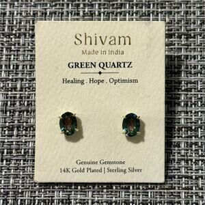 New | Shivam | 14KT Gold Plated Genuine Green Quartz Stud Earrings